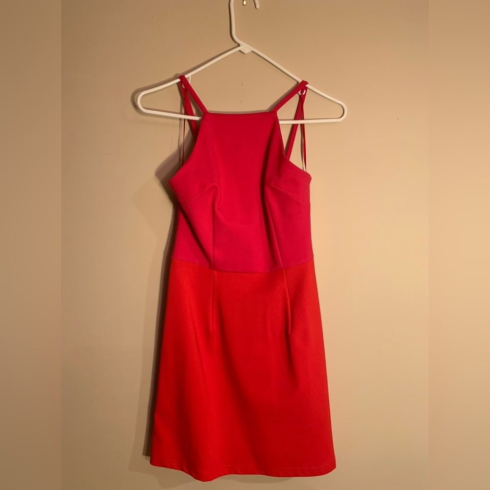 12th tribe halter a-line cocktail dress! Two color hot pink top and red bottom M